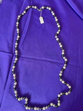 Park Lane Long Black White Gray Pearl Necklace NEW